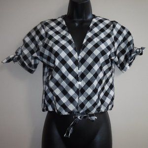 NWT Refill New York 100% Linen Black White Gingham Crop Top Juniors sz 7